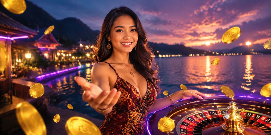 Meja permainan roulette online dengan lampu neon