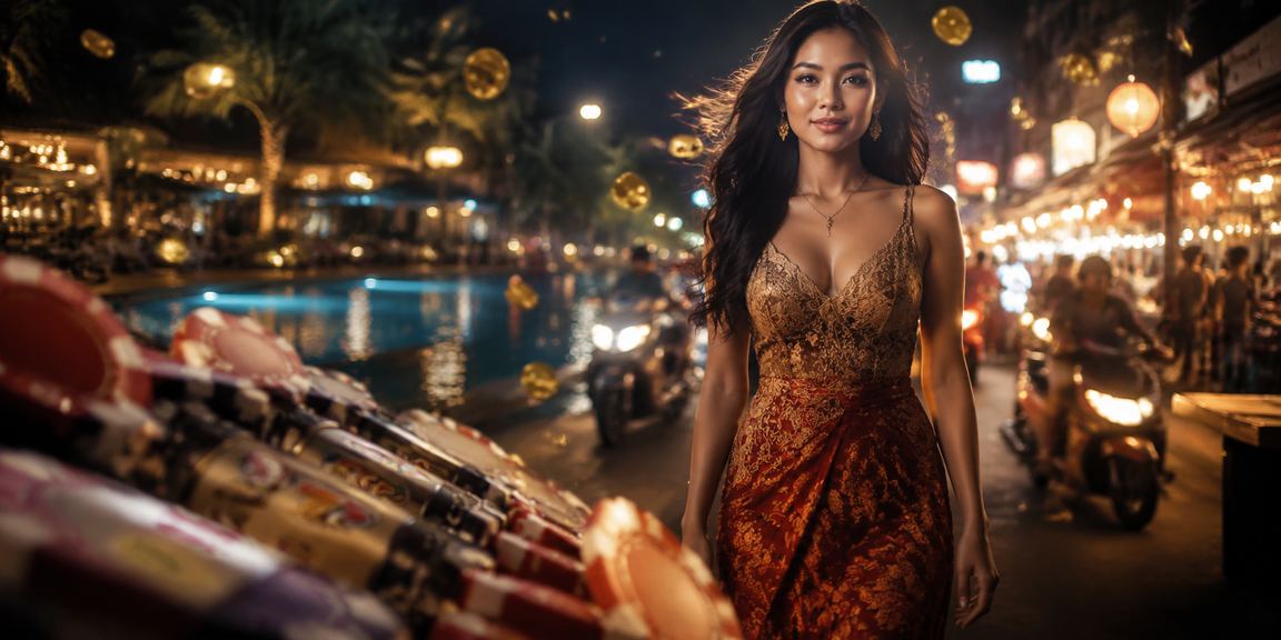 Suasana pasar malam dengan layar slot game bercahaya dan antrian pemain yang antusias